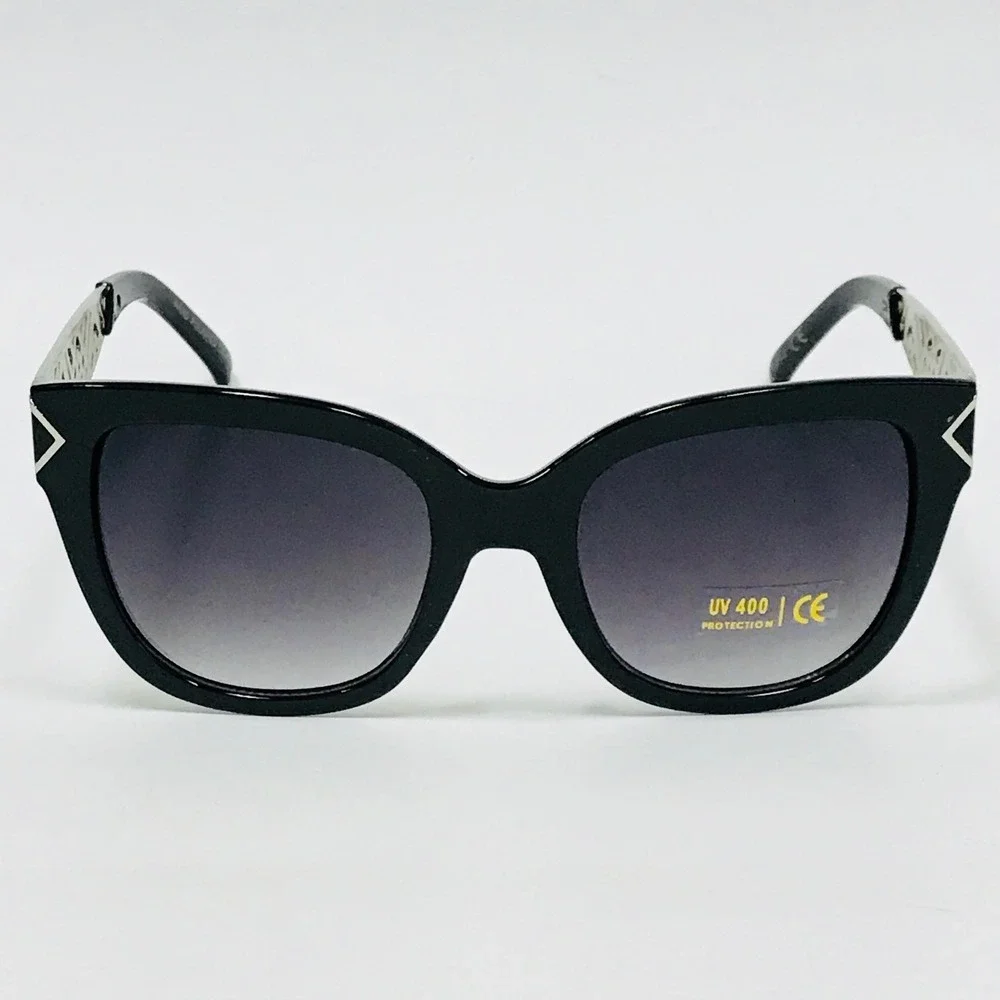 Sunglasses‎ Women Cat Eye Black Frame Silver Metal Luxury Fashion Stylish Lentes